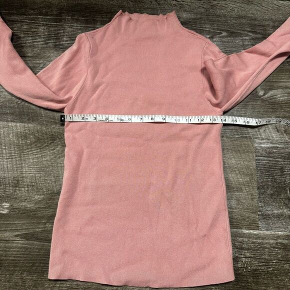 Maeve by Anthropologie Pink Ribbed Mock Neck Flare Sleeve Shirt Size Medium - Picture 5 of 8